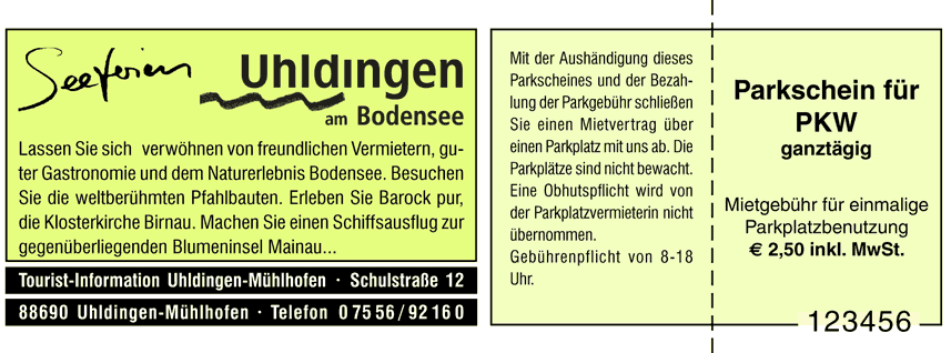 Parkscheine im Format 140×50 mm